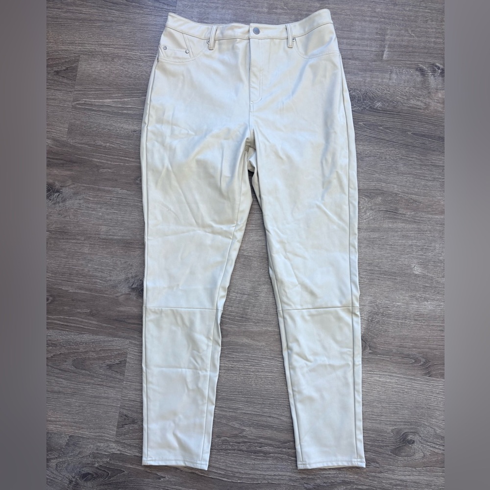 Cream High-Waisted Pleather pants